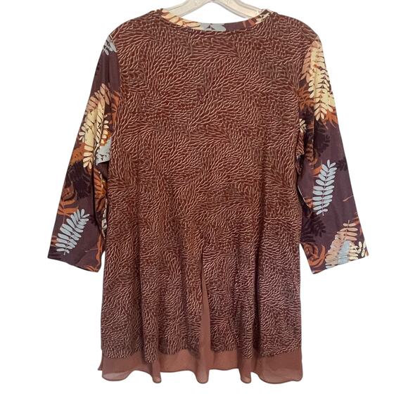 LOGO by Lori Goldstein Leaf Tunic Top Womens Large Fall Brown Mixed Print - Picture 5 of 9